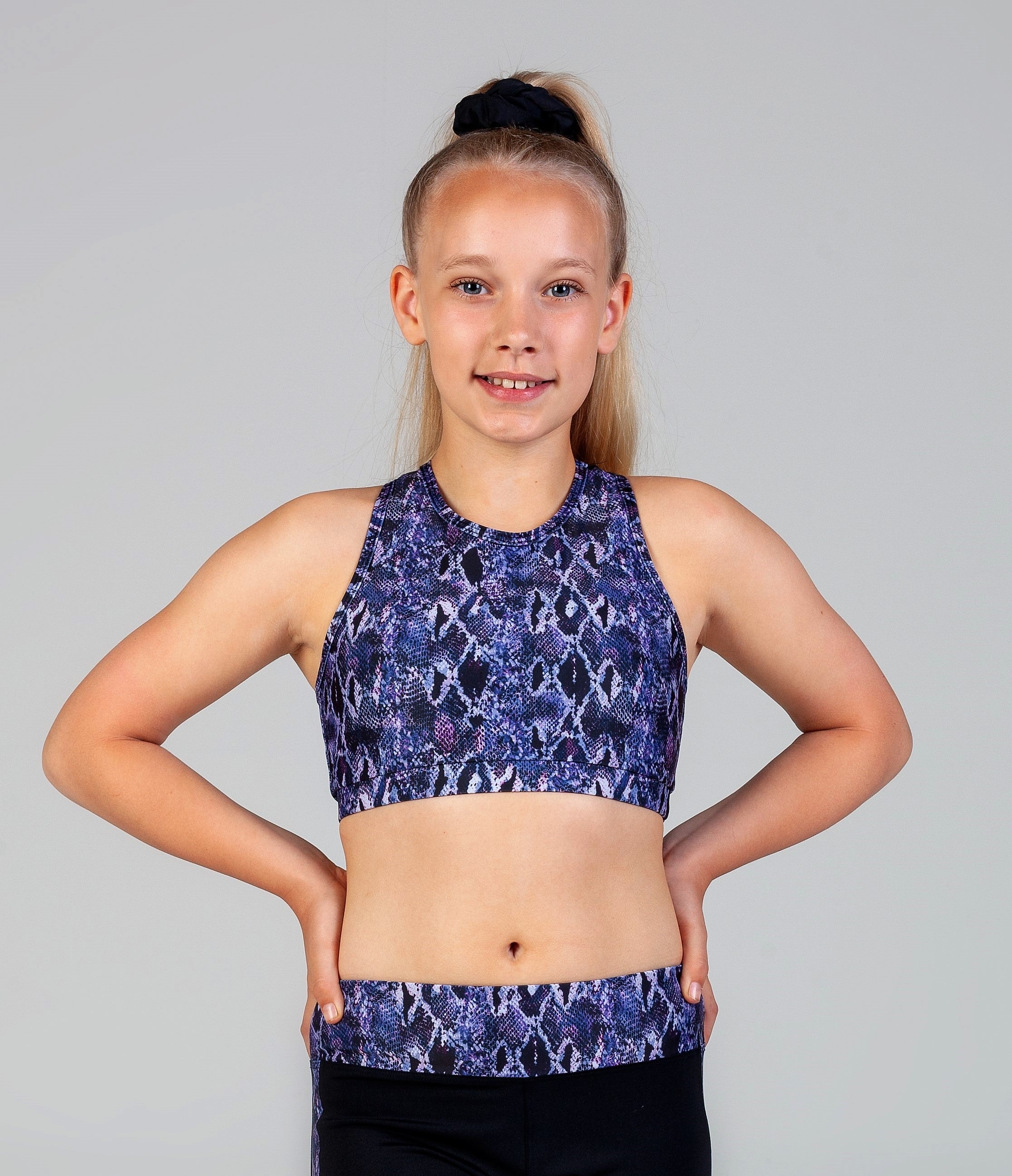 Lucia Racer Crop - Purple Snake Skin – Scout Active - Australia